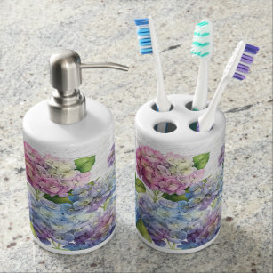 Hydrangea Bath Accessory Sets Zazzle Hydrangea Blooms With Wood Bathroom Set