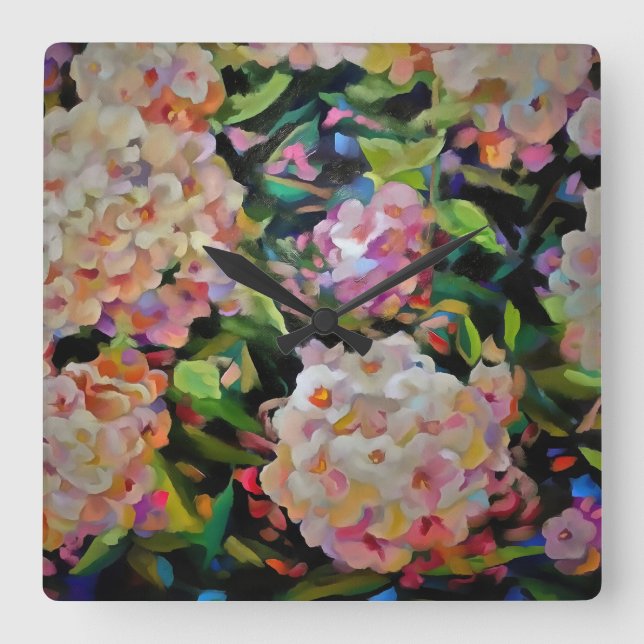 Hydrangea Blossom Decorative Floral Art Pink  Square Wall Clock (Front)