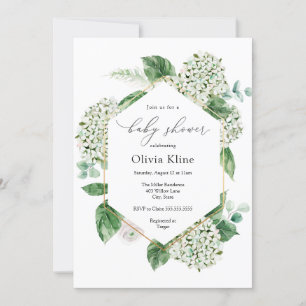 Hydrangea Blossoms and Greenery Baby Shower Invitation