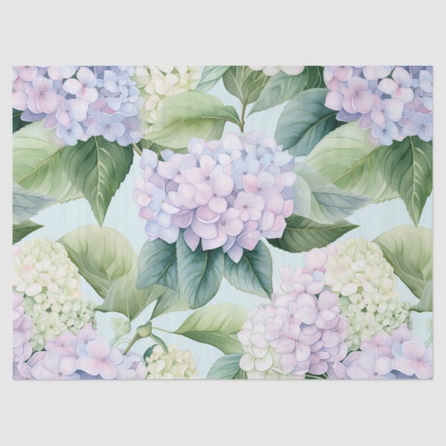 Hydrangea Blossoms Cream Lilac Blue Hues Floral  Tissue Paper (Front)