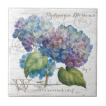 Hydrangea Blossoms Monogram Ceramic Tile<br><div class="desc">The lovely floral art on this tile features blooming hydrangeas in delightful shades from pink to blue to lavender,  with a wood board texture overlay and a monogram initial for you to personalize.</div>