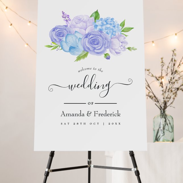 Hydrangea Blue and Light Lavender Wedding Foam Board (In Situ (Stand))