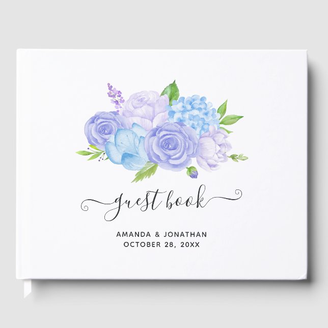 Hydrangea Blue and Light Lavender Wedding Guest Bo Book (Front)