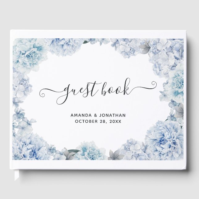 Hydrangea Blue and Light Lavender Wedding Guest Bo Book (Front)