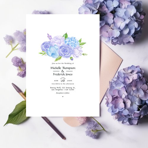 Hydrangea Blue and Light Lavender Wedding Invitation