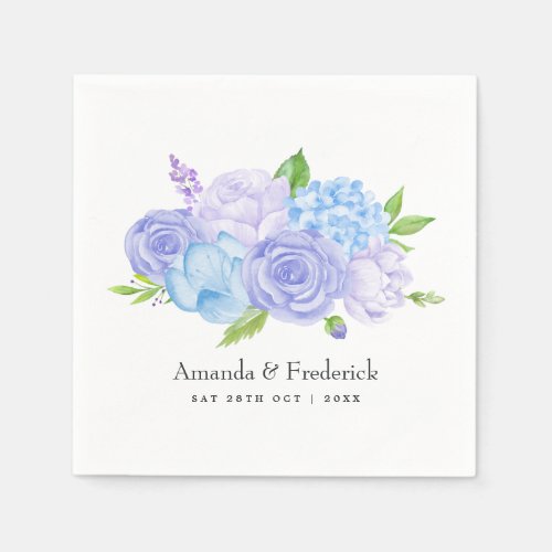 Hydrangea Blue and Light Lavender Wedding Napkins