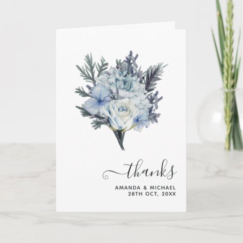Hydrangea Blue and Light Lavender Wedding Photo Th Thank You Card