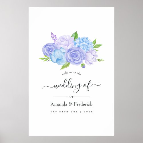 Hydrangea Blue and Light Lavender Wedding Welcome Poster