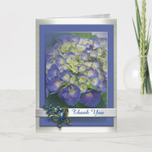 Hydrangea blue blank thank you card (Front)