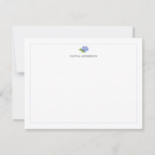 Hydrangea Blue Border Personalized Stationery Note Card