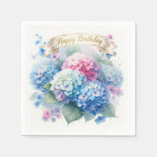 Hydrangea Blue Floral Birthday Party Napkins