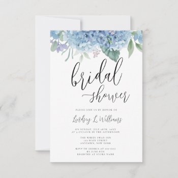 Hydrangea Blue Floral Bridal Shower Invitation by Beanhamster at Zazzle