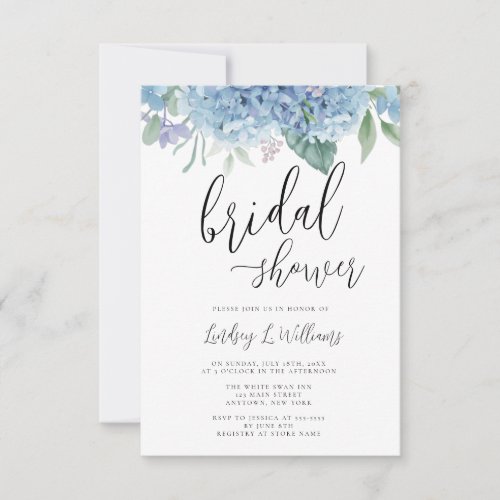 Hydrangea Blue Floral Bridal Shower Invitation