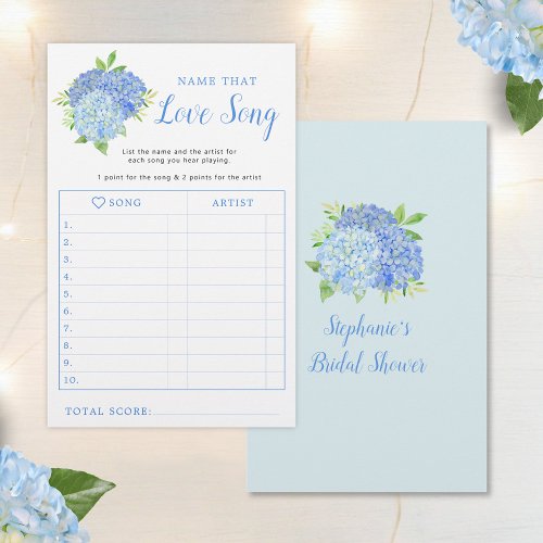 Hydrangea Blue Floral Bridal Shower Love Song Game