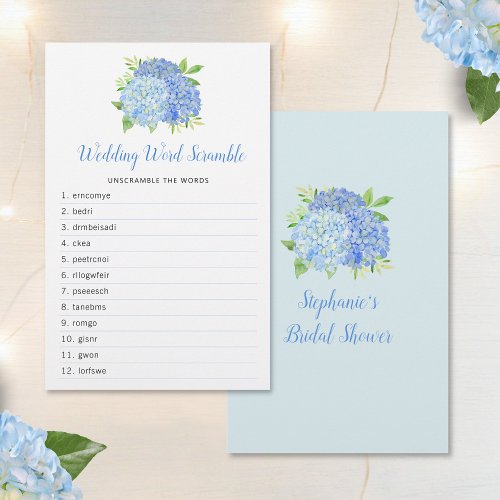 Hydrangea Blue Floral Bridal Shower Word Game