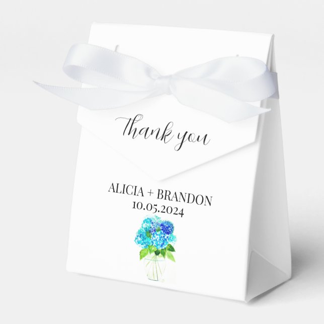 Hydrangea Blue Floral Elegant Modern Wedding Favor Boxes (Front Side)