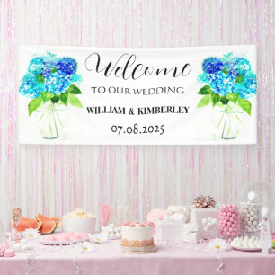 Hydrangea Blue Floral Flowers Rustic Wedding Banner