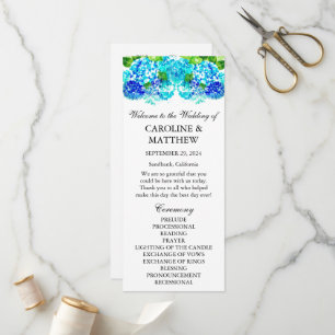 Hydrangea Blue Floral Watercolor Rustic Wedding Program