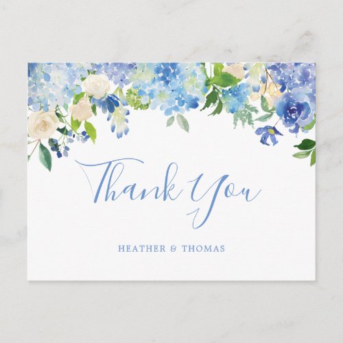 Hydrangea Blue Floral Wedding Thank You Postcard