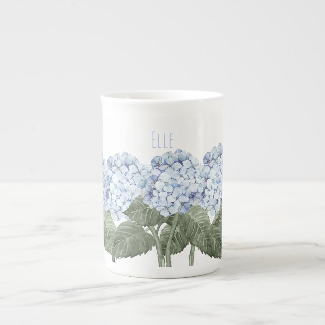 Hydrangea Blue Flower Bone China Tea Mug (Front)