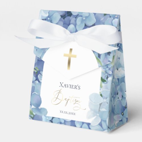 Hydrangea blue flowers Baptism favor box