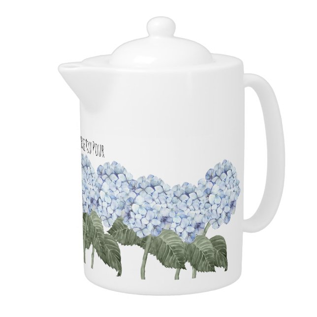 Hydrangea Blue Flowers Blooming Beautiful Teapot (Right)
