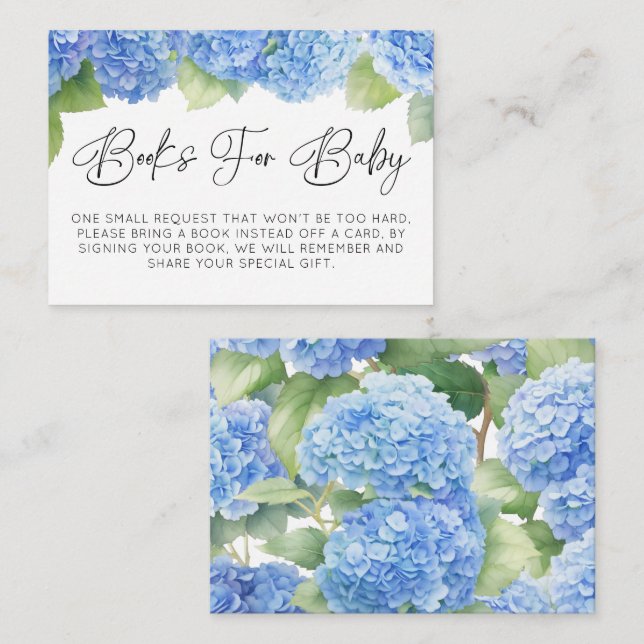 Hydrangea Blue Flowers Books For Baby Shower Enclosure Card (Front/Back)
