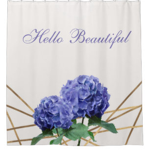 Hydrangea Blue Flowers & Gold Floral Chic Spring Shower Curtain