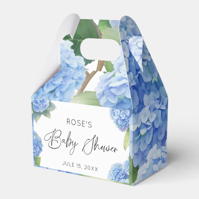 Hydrangea Blue Flowers It's a Boy Baby Shower Favor Boxes (Front Side)