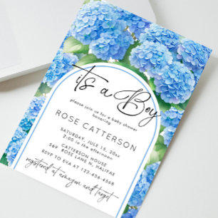 Hydrangea Blue Flowers It's a Boy Baby Shower Invitation