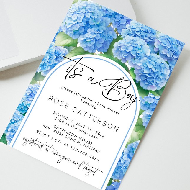 Hydrangea Blue Flowers It's a Boy Baby Shower Invitation (Creator Uploaded)