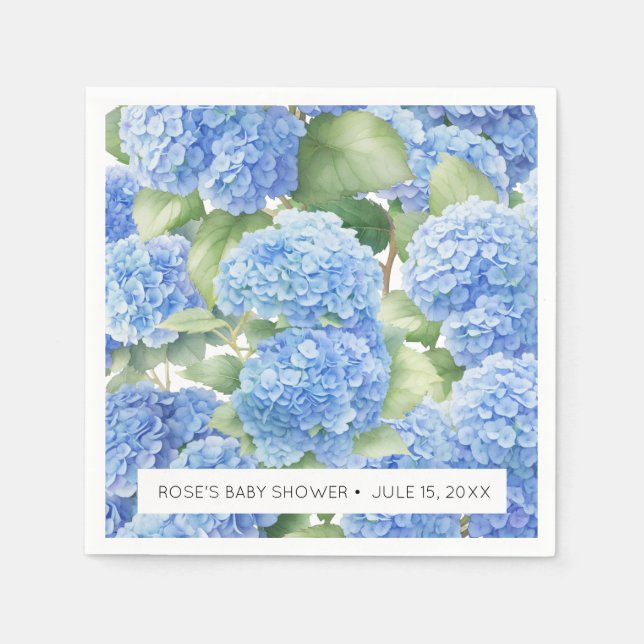 Hydrangea Blue Flowers It's a Boy Baby Shower Napkins (Front)