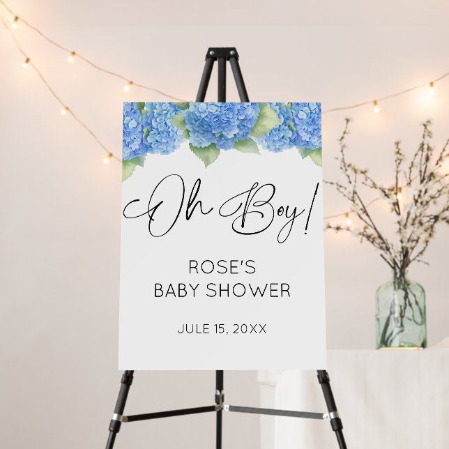Hydrangea Blue Flowers  Oh Boy Baby Shower Foam Board (In Situ (Stand))