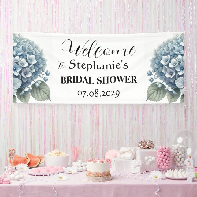 Hydrangea Blue Flowers Rustic Bridal Shower Banner (Party)