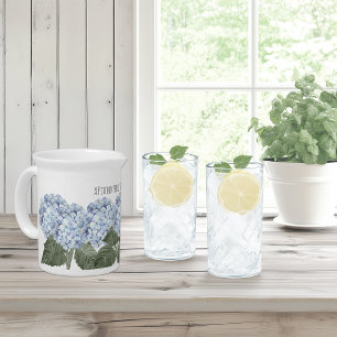 Hydrangea Blue Flowers Summer Porcelain  Beverage Pitcher