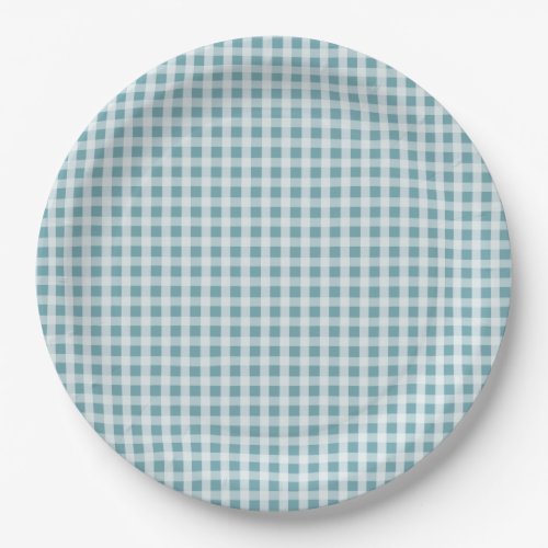 Hydrangea Blue Gingham Check Plaid Pattern Paper Plates