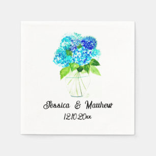 Hydrangea Blue Watercolor floral nature Weddings Napkins