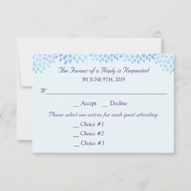 Hydrangea Blue Wedding Response RSVP 3 Entrees (Front)