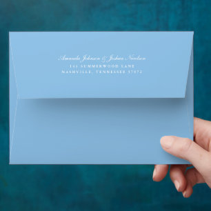 Hydrangea Blue with return address Wedding Envelope