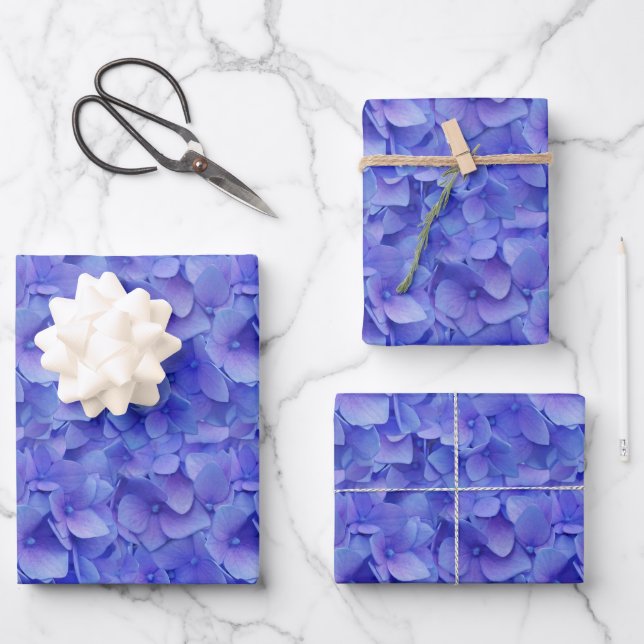 Hydrangea Blue Wrapping Paper Sheets (Front)
