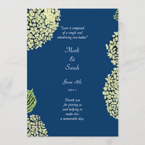 Hydrangea Blueberry Wedding Program