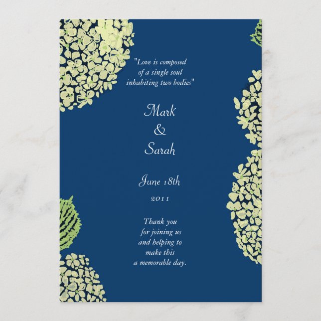 Hydrangea Blueberry Wedding Program (Front)