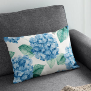 Hydrangea Blues Floral Watercolor Botanical Blooms Accent Pillow