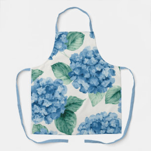 Hydrangea Blues Floral Watercolor Botanical Blooms Apron