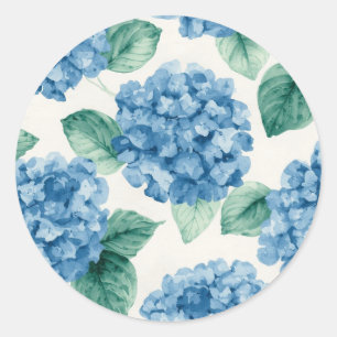 Hydrangea Blues Floral Watercolor Botanical Blooms Classic Round Sticker