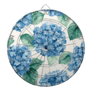 Hydrangea Blues Floral Watercolor Botanical Blooms Dart Board