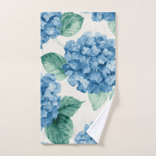 Hydrangea Blues Floral Watercolor Botanical Blooms Hand Towel