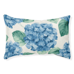 Hydrangea Blues Floral Watercolor Botanical Blooms Pet Bed