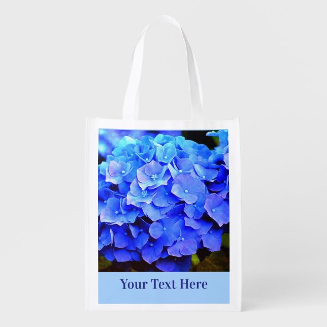 Hydrangea Blues Personalized Grocery Bag (Front)