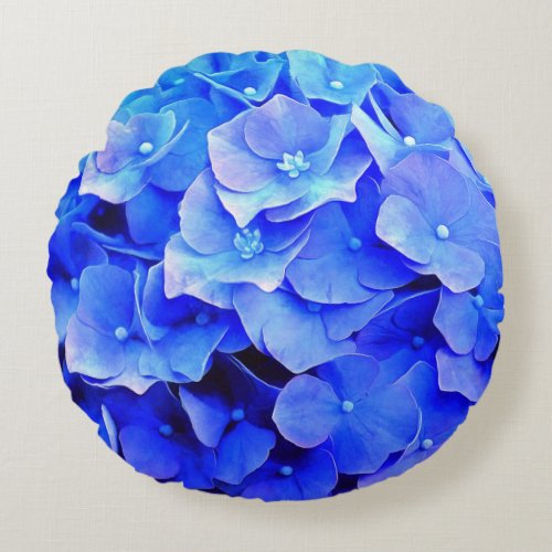 Hydrangea Blues Round Pillow